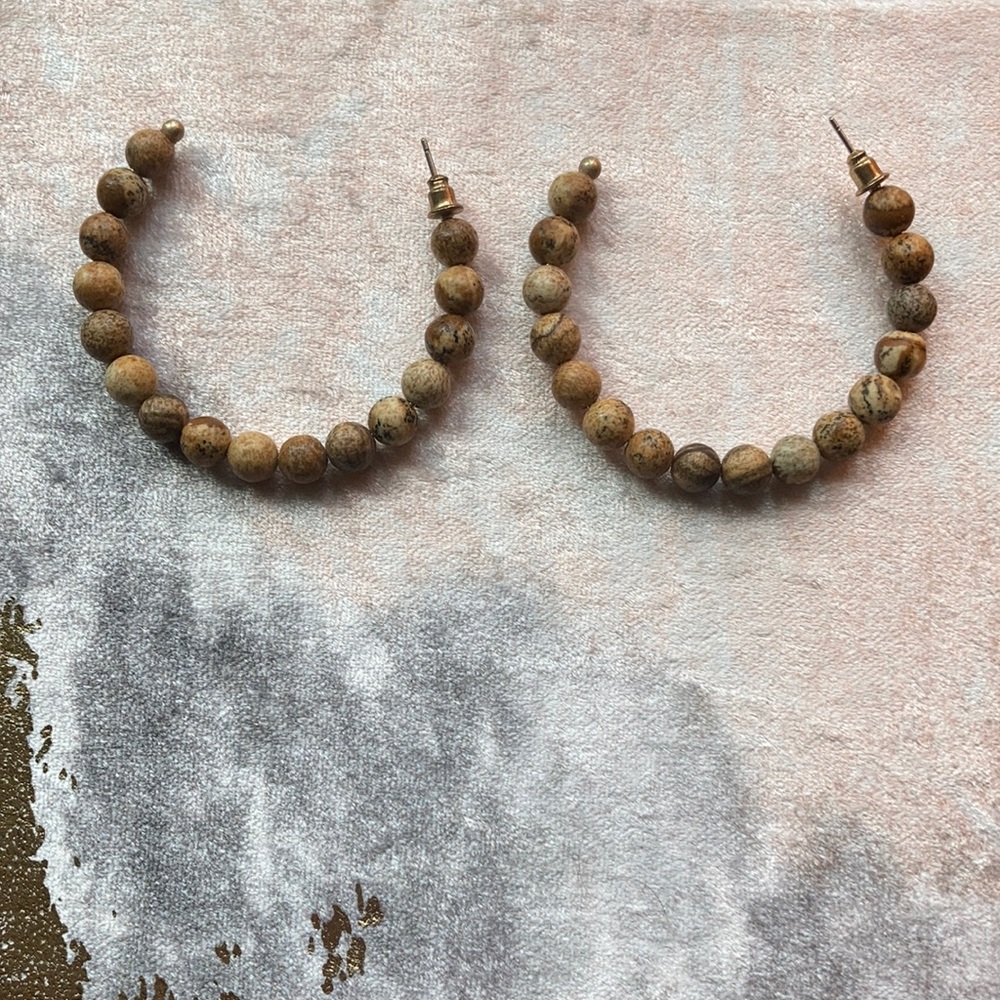 Handmade Natural Wood Beaded Hoop Earrings